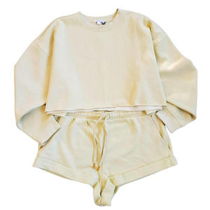 New WeWoreWhat XL Lounge Set Cropped Sweatshirt Sweat Shorts Yellow Green